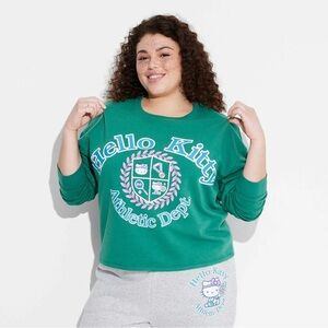 Sanrio Hello Kitty Green Cropped Sweatshirt Size Large